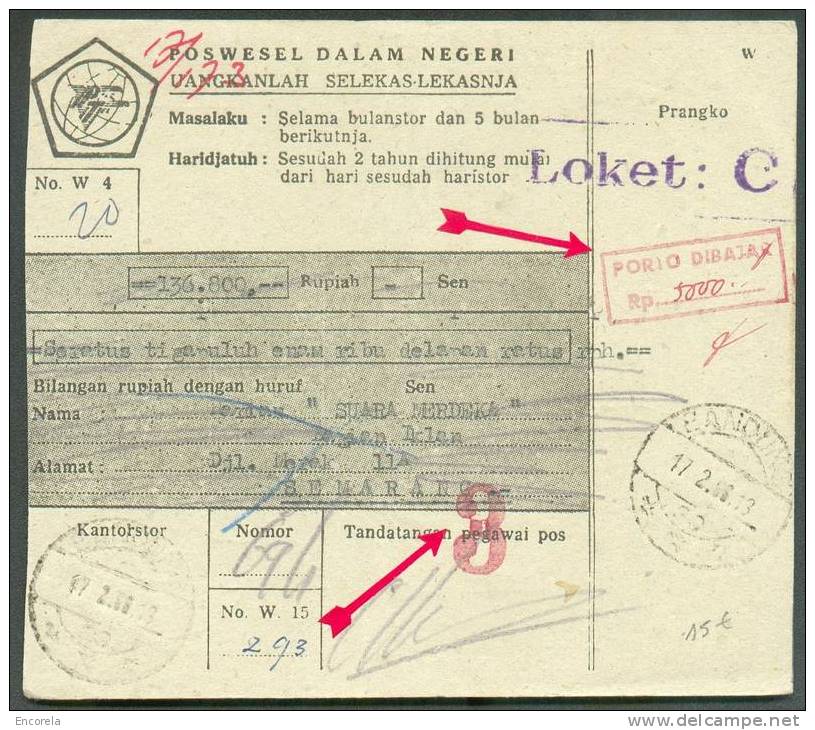 Poswesel Dalam Negeri Uit BANDOENG 17/2/1956 Naar Semarang; Gr. Rouge PORTO DIBAJAR - 3062 - Indonesia