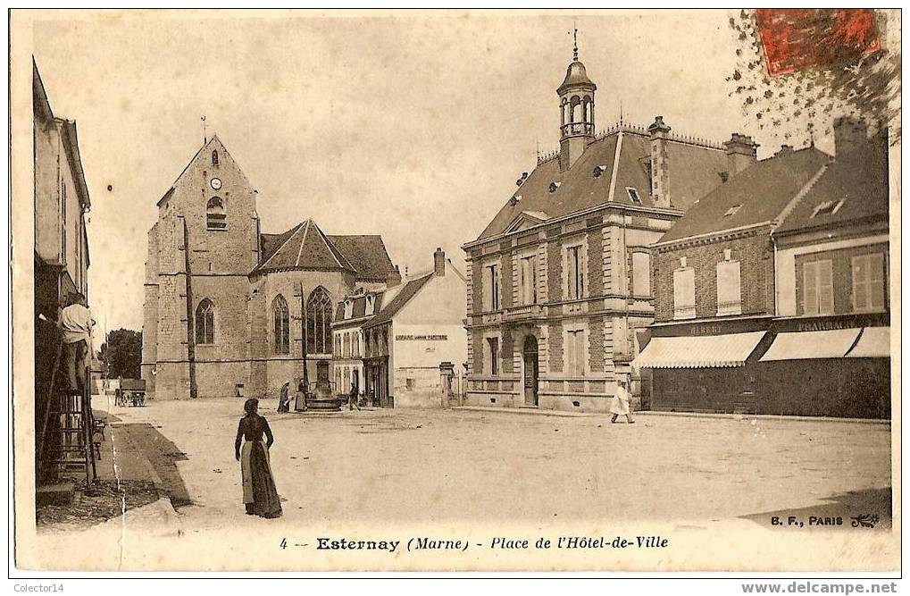 ESTERNAY PLACE DE L´HOTEL DE VILLE 1908 - Esternay