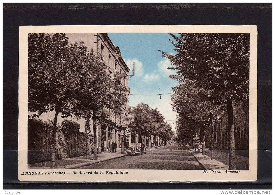 07 ANNONAY Boulevard De La République, Garage, Citroen Traction, Pompes à Essence Esso, Ed Tracol, 1938 - Annonay