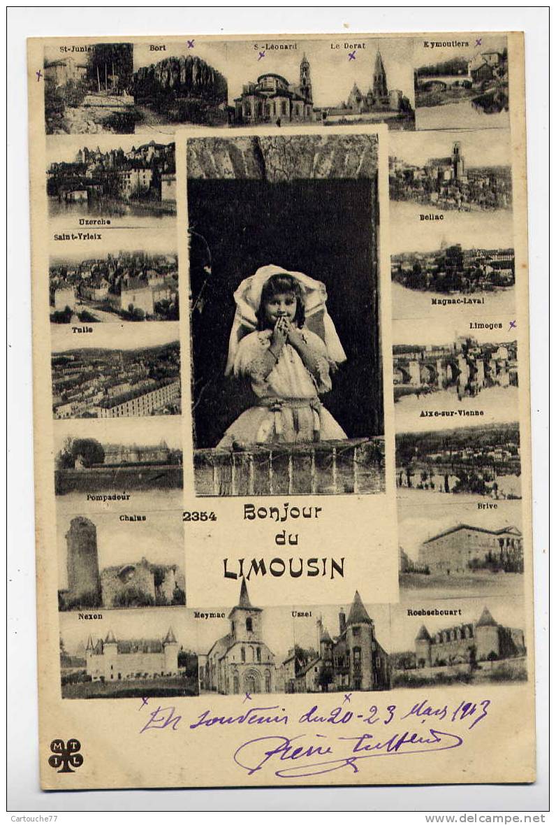 K2 - Bonjour Du  LIMOUSIN - RARE Multivues Ancienne (1913) - Limousin