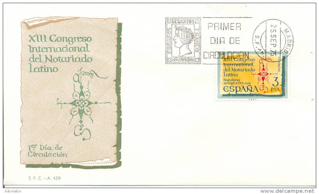 13º Congrès Du Notariat Latin FDC 1975 Espagne Yvert 1929 - Autres & Non Classés