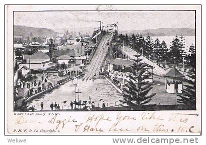 NSW033/ Manly Water Chute Ansichtskarte  1904 Nach England, StrafportoBasel - Lettres & Documents