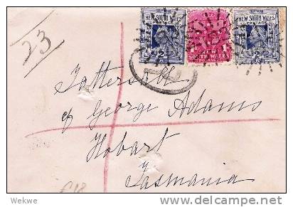 NSW037/ Paddington 1901, Einschreiben (Stempel 183) Nach  Hobart - Briefe U. Dokumente