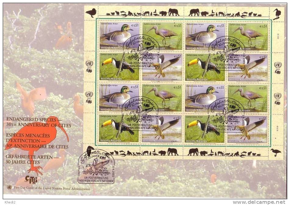 FDC Nations Unies ONU Oiseaux 16 Timbres - Canard Toucan Oie Ibis - Bird Birds UNO Cover - Vögel - Entenvögel