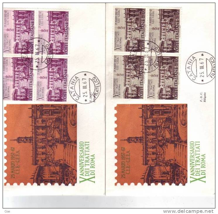 ITALIA 1967 - FDC (2) Yvert 961/2 (x 4) - Trattati Di Roma - 1967