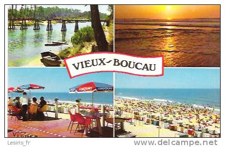 CP - PHOTO - VIEUX BOUCAU - MULTIVUES -VUES SUR LA PLAGE - LA PASSERELLE DU COURANT - SOLEIL COUCHANT -VISAGE DES LANDES - Vieux Boucau