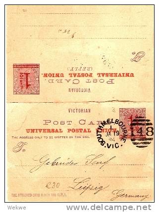 VIC089 / South Melbourne 1894, Doppelkarte Nr.3, Leipzig, Deutschland - Lettres & Documents