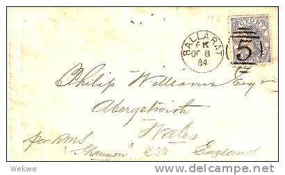 VIC095 / Ballarat 1884,   WalesEngland - Lettres & Documents