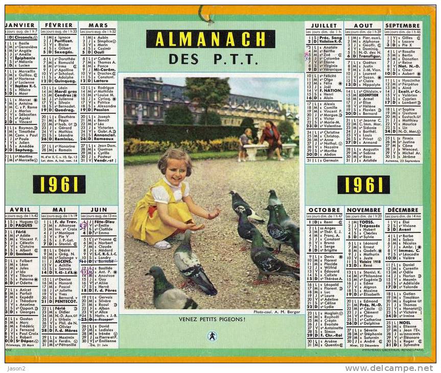 ALMANACH DES PTT 1961VENEZ PETITS PIGEONS N 75 OBERTHUR - Autres & Non Classés