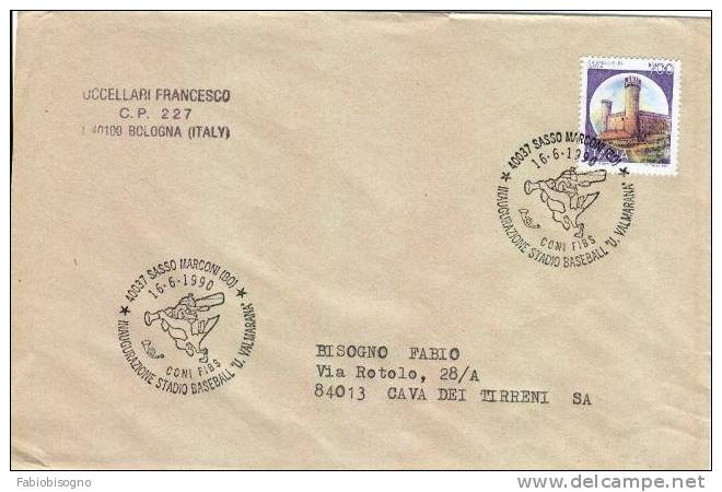 16.6.1990 Sasso Marconi - Inaugurazione Stadio Baseball U.Valmarana - On Cover - Baseball