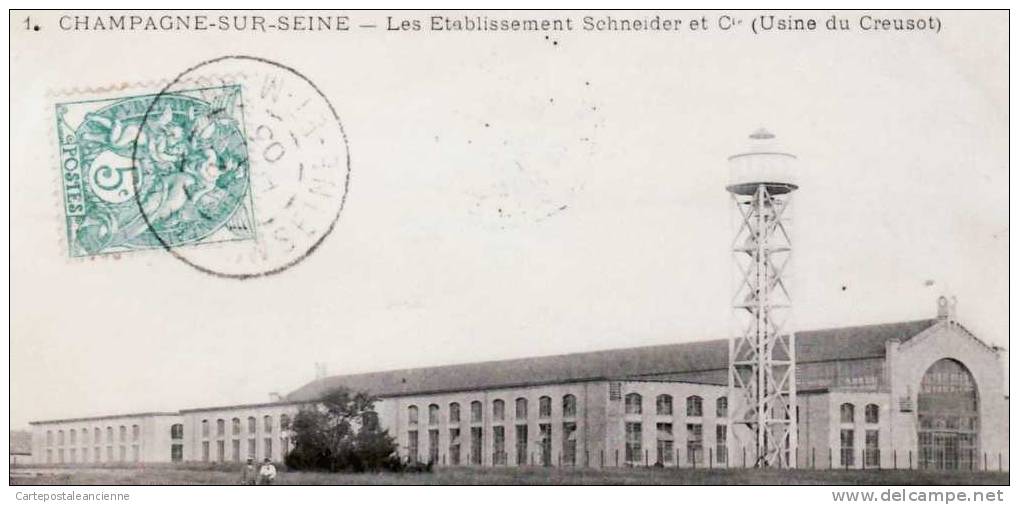 Peu Commun 77 CHAMPAGNE SEINE ETABLISSEMENT SCHNEIDER USINE CREUSOT Postée Le  28.08.1903 Ed NG FEJARD 1 /CIRCULEE/980A - Champagne Sur Seine