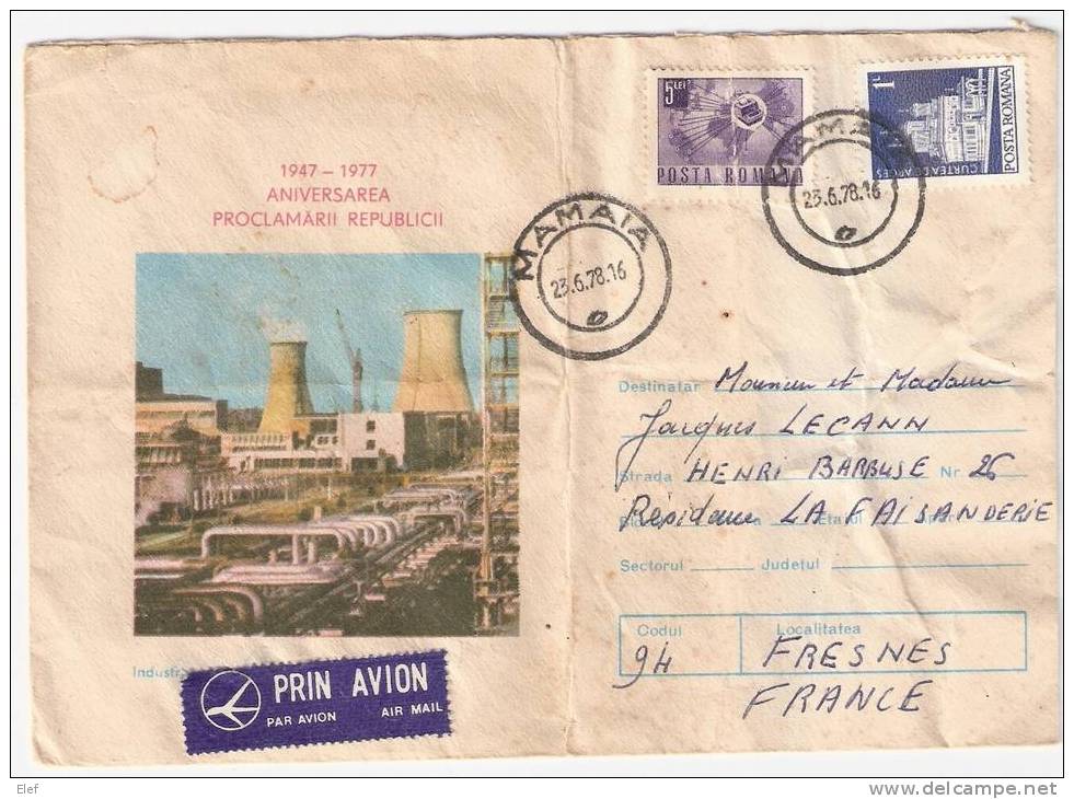 ROMANIA / Roumanie , Lettre Par Avion Ill" Industrie Chimique" Obl De MAMAIA , 23.06.1978 ,pour Fresnes (Val-de-Marne) - Covers & Documents