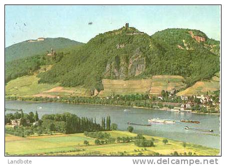 Drachenfels Blick über Den Rhein Auf Petersberg, Drachenberg Und Drachenfels. - Königswinter