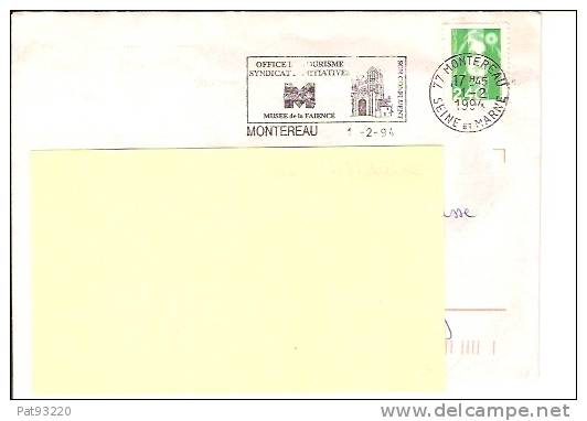 FLAMME/ MUSEE De La FAIENCE/MONTEREAU (77) Sur Enveloppe Entière Circulée 1994 (timbre N°2820) - Porcelaine