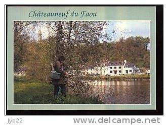 Jolie CP 29 Chateauneuf Du Faou La Pêche En Rivière Au Pied De Notre Dame Des Portes - Pêcheur à La Ligne - Pas écrite - Châteauneuf-du-Faou