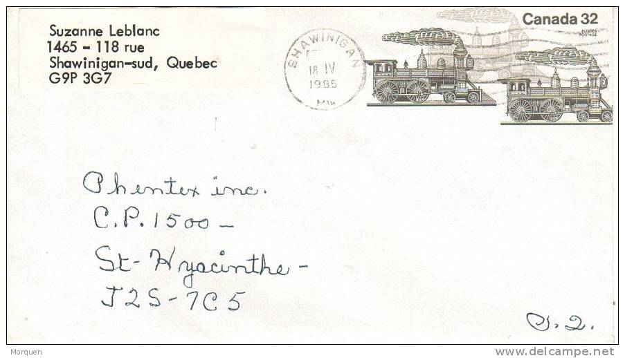 Entero Postal CANADA Shawinigan 1985. Railroad - 1953-.... Reign Of Elizabeth II