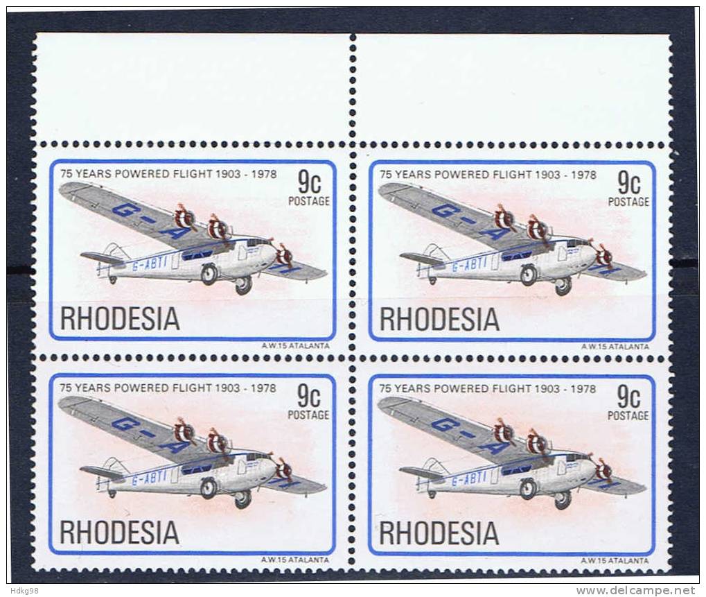 Rhodesien 1978 Mi 224** Flugzeug (Viererblock) - Rhodésie (1964-1980)
