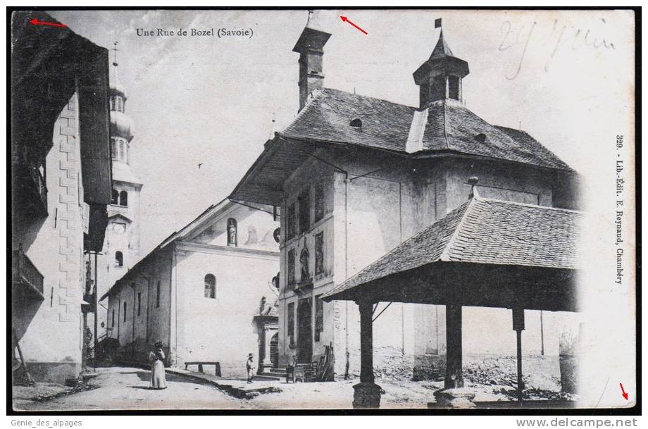 73 BOZEL, Une Rue Ed Lib Reynaud Chambéry, Dos 1900, Circulé 1904, Petits Plis Voir Scan En Rouge - Bozel