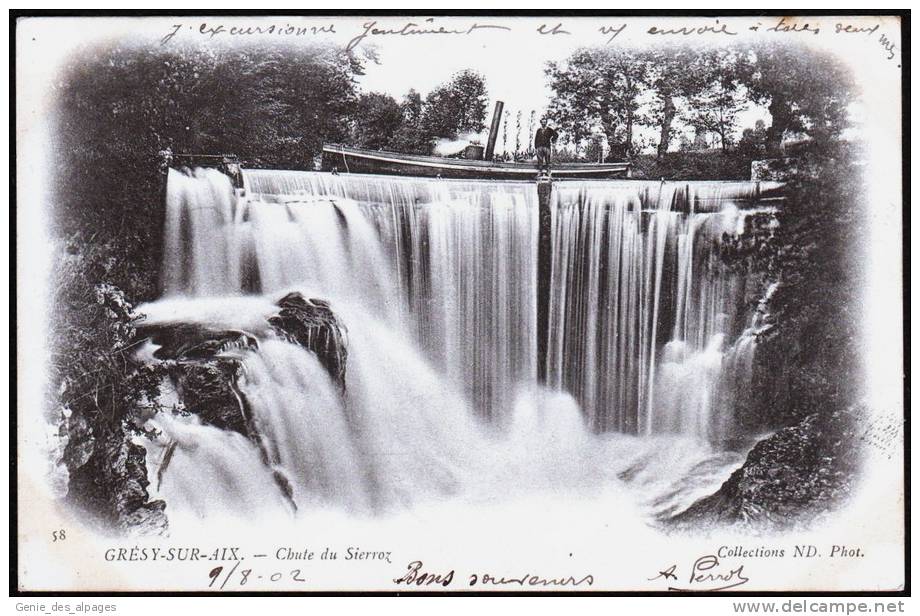 73 GRESY Sur AIX -58- Cascade, Chute Du Sierroz Coll ND Phot, Dos 1900, Voyagé 1902 - Gresy Sur Aix