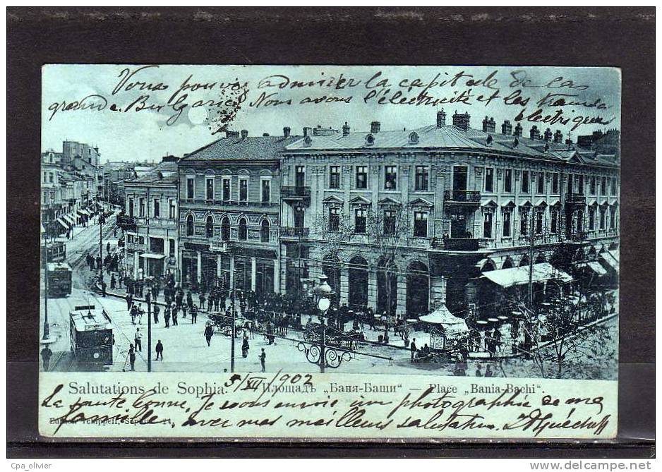 BULGARIE Sofia, Gruss, Place Bania Bachi, Tramway, Ed Tchippeff 24, 1902 - Bulgarie