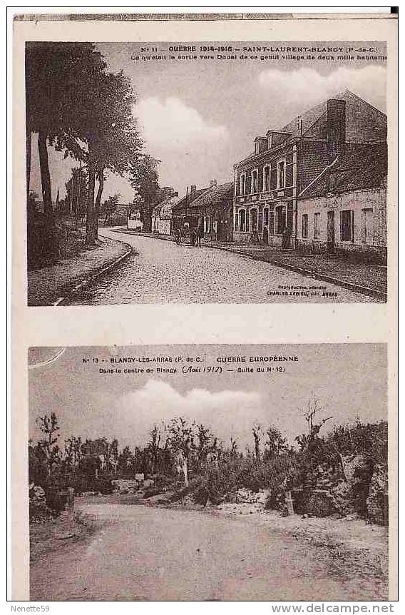 SAINT LAURENT BLANGY Avant  Et Après Guerre 14 - 18 Estaminet , Sortie Du Village Vers DOUAI - Saint Laurent Blangy