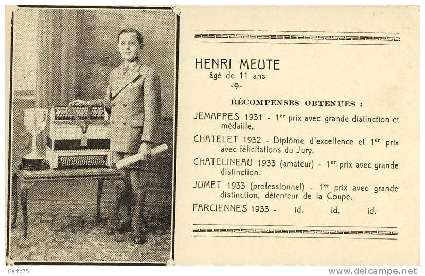 BELGIQUE - Henri Meute 11 Ans - Enfants - Diplôme Musique - Accordéon - Jemappes Chatelet Chatelineau Jumet Farciennes - Farciennes