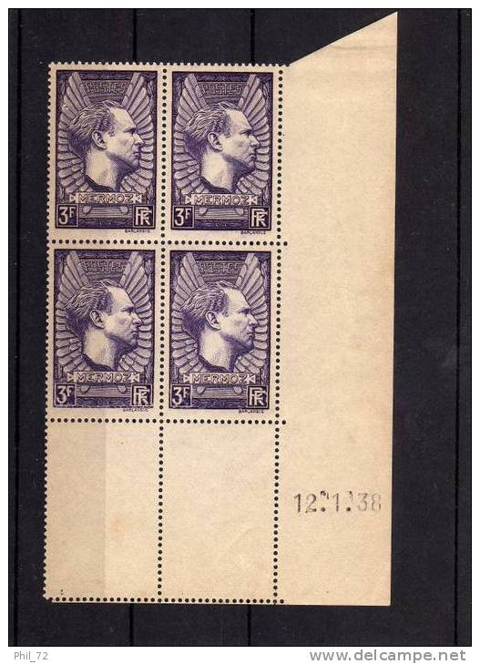 YT N°338, Mermoz, Coin Daté Du 12/01/38 - 1930-1939