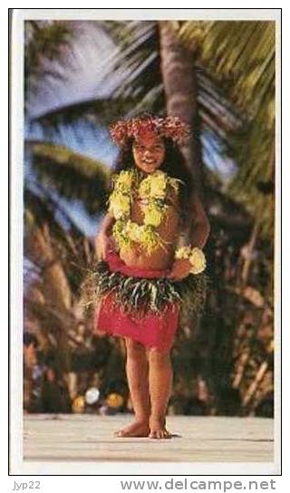 Jolie CP Double Tahiti Petite Fille Fillette Enfant Avec Collier De Fleurs - Format 10.2 X 17.7 - écrite - Tahiti