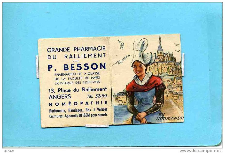 CALENDRIER - 1954 - Pharmacie Besson - Angers - Petit Carnet - Coiffe Normandie - Mont Saint Michel - Petit Format : 1941-60