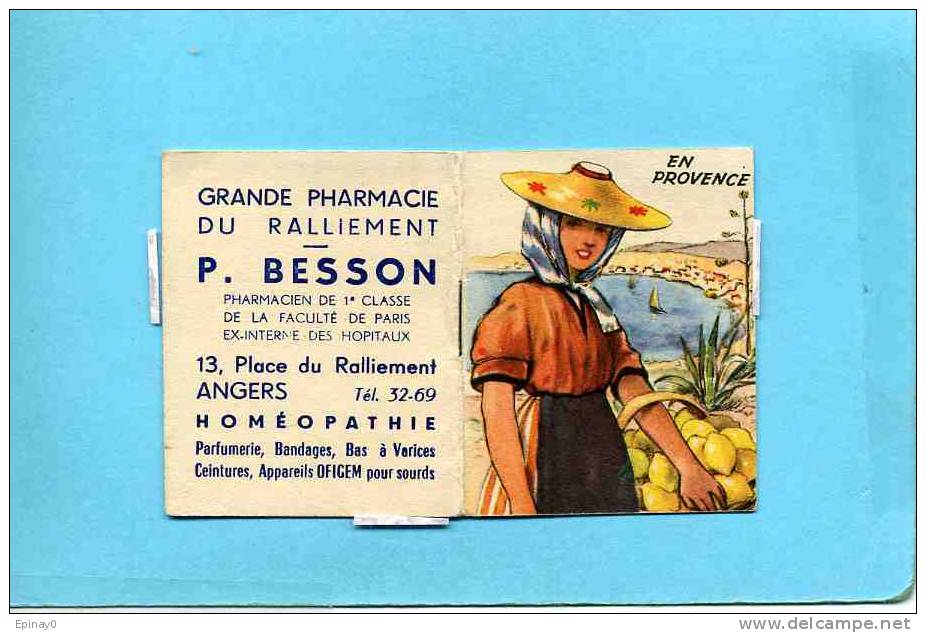 CALENDRIER - 1954 - Pharmacie Besson - Angers - Petit Carnet - Coiffe - Provence - Petit Format : 1941-60