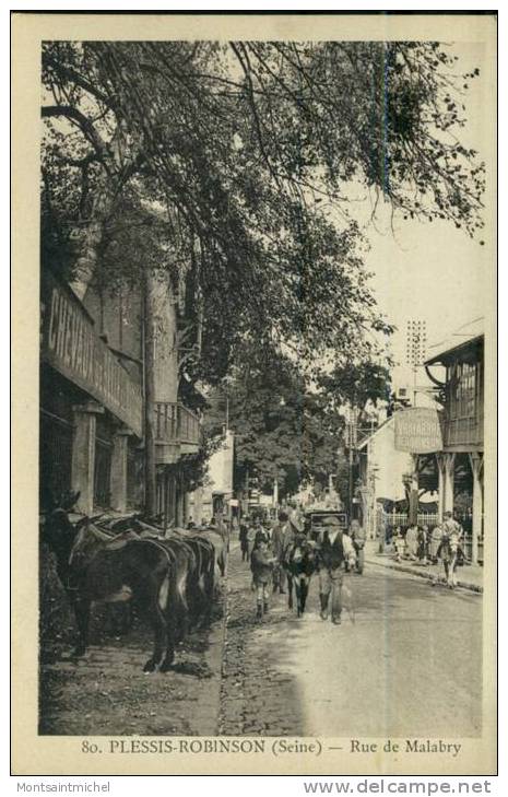 Le Plessis Robinson Hauts De Seine 92. Rue De Malabry. Restaurant ´ Vrai Arbre De Robinson´ Plan Animé, Attelages - Le Plessis Robinson