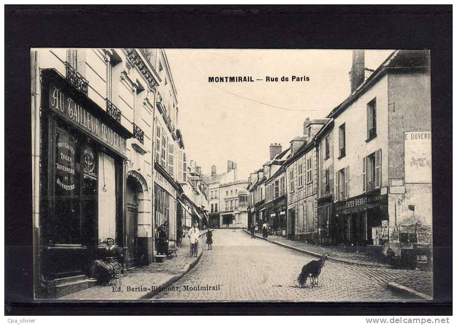 51 MONTMIRAIL Rue De Paris, Animée, Tailleur Moderne, Café Debray, Ed Bertin, 1918 - Montmirail