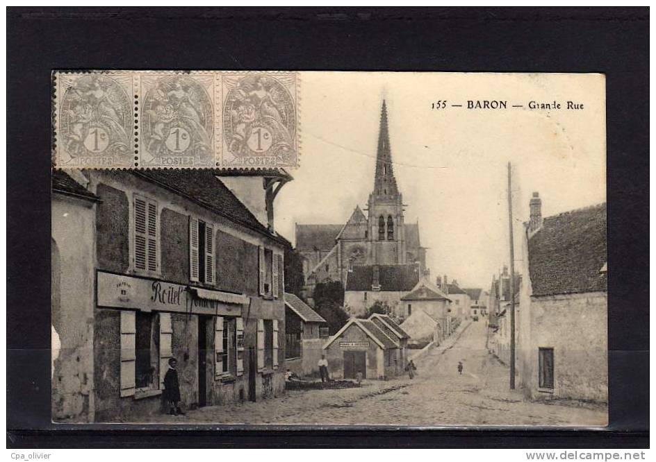 60 BARON (envs Nanteuil Le Haudouin) Grande Rue, Commerce, Pompe à Incendie, Carte Glacée, Ed EVF 155, 1908 - Nanteuil-le-Haudouin