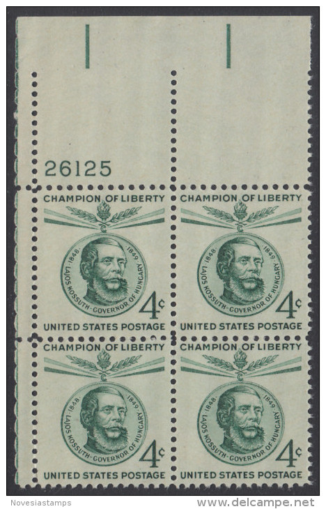 !a! USA Sc# 1117 MNH PLATEBLOCK (UL/26125) - Champion Of Liberty: Lajos Kossuth - Nuevos