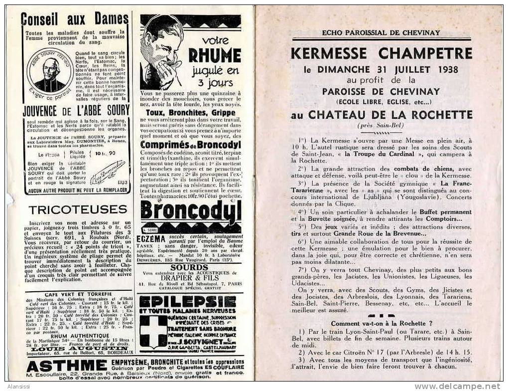 CHEVINAY   ECHO PAROISSIAL JUILLET 1938  18 PAGES - Programmes