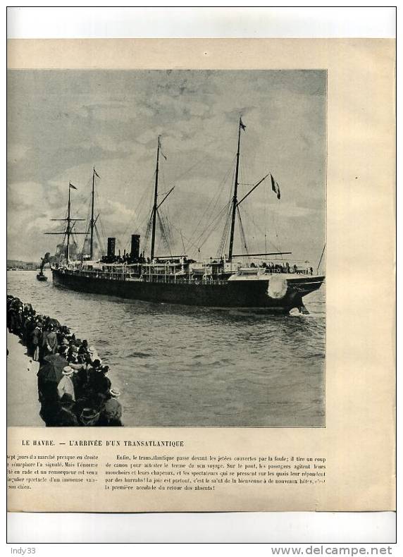 - REPRO DE PHOTOS RECTO-VERSO DU DEBUT DU XXe S. 1. L´ARRIVEE D´UN TRANSTLANTIQUE AU HAVRE 2. PON STE-MARIE ROUTE DE CHA - Autres & Non Classés