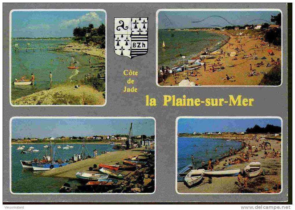 CPSM. LA PLAINE SUR MER. SES PLAGES : CORMIER. PORT GRIMAUD. LA TARA. PORT LA GRAVETTE.  DATEE 1993. - La-Plaine-sur-Mer