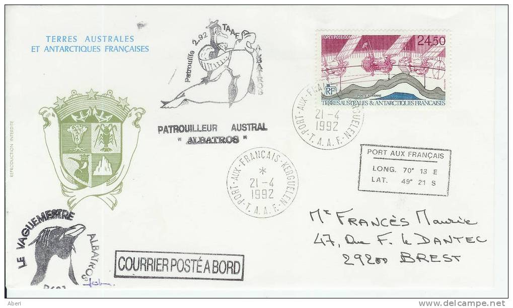 2861  PATROUILLEUR ALBATROS - KERGUELEN - 21-4-1992- PA 123 - Lettres & Documents