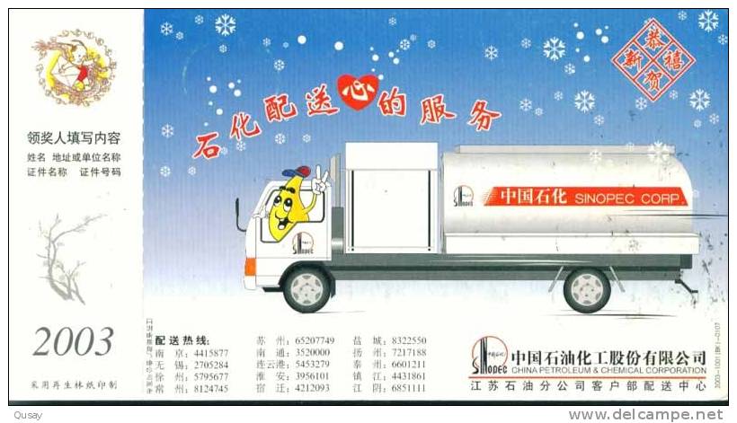 Petroleum Transport Vehicle  Chinese Petroleum Chemical Industry Group  ,   Pre-stamped Card , Postal Stationery - Pétrole