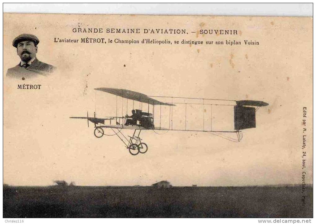 Grande Semaine D'Aviation METROT Sur Biplan Voisin  Beau Plan  1911 - Meetings