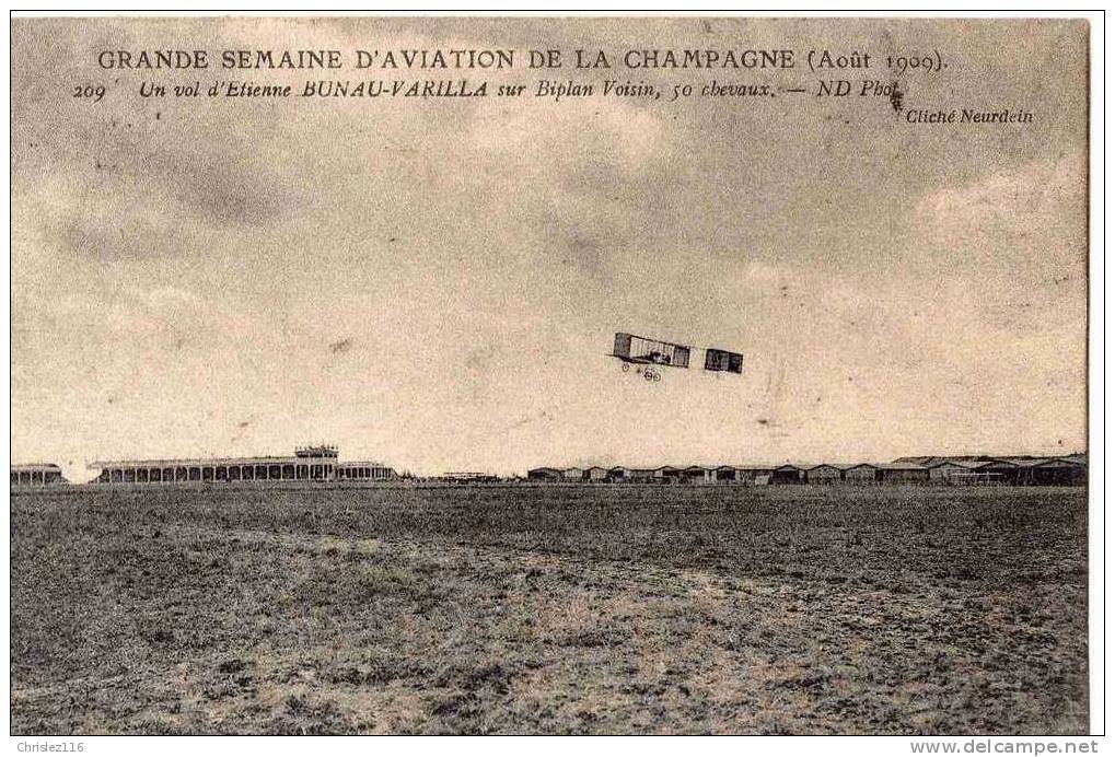 Grande Semaine D'Aviation De La Champagne Etienne BUNAU-VARILLA Sur Biplan Voisin  1909 - Meetings