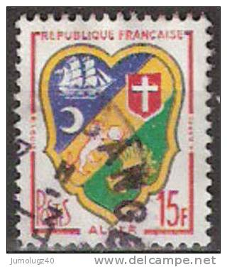 Timbre France Y&T N°1195 (01) Obl.  Armoirie D´Alger.  15 F. Polychrome. Cote 0,15 € - 1941-66 Coat Of Arms And Heraldry