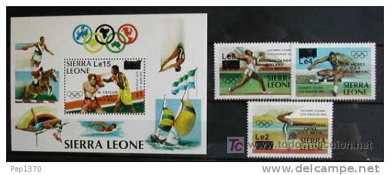 SIERRA LEONE 1985 JUEGOS OLIMPICOS DE LOS ANGELES 84 - WINNERS OVERPRINTED - Yvert 650-652 + Block 32 - Summer 1984: Los Angeles