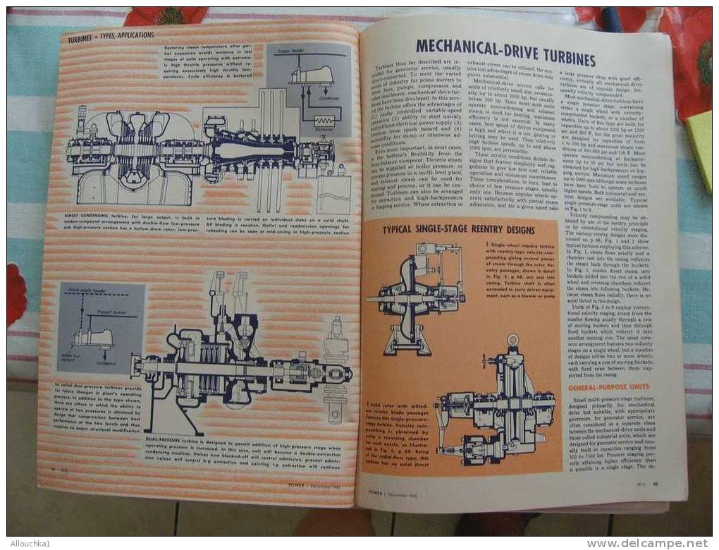 REVUE DE DECEMBRE 1945 STEAM TUBINES HOW TURBINES WORK CONSTRUCTION TYPICAL IMPULSE TURBINE  DETAILS VALVE GEAR BEARINGS - Ingeniería