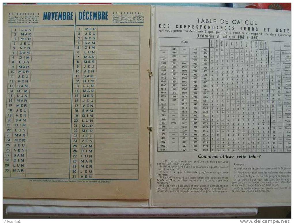 CALENDRIER DES P.T.T. DE 1965  DOUBLE THEME CHANSONS FRANCAISE  SUR LE PONT DU NORD / TROIS JEUNES TAMBOURS  COMPLET A L - Grand Format : 1961-70