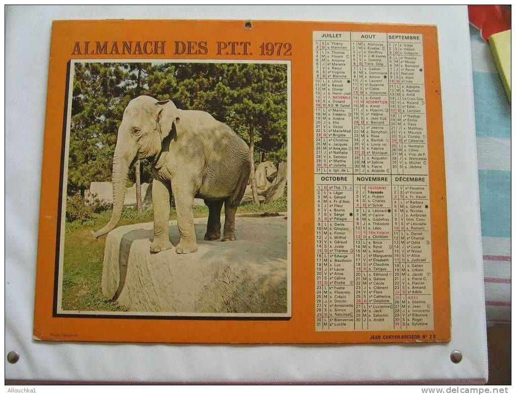 CALENDRIER DES P.T.T. DE 1972 DOUBLE ENFANT+ECHARPE MULTICOLORE /ELEPHANT COMPLET A L' INTERIEUR - Tamaño Grande : 1971-80