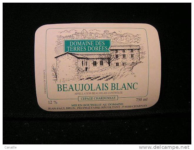 Etiquette De Vin - Année 19 - / Domaine Des Terres Dorées Beaujelais Blanc /Cépage Chardonnay ( Charnay ). - Beaujolais