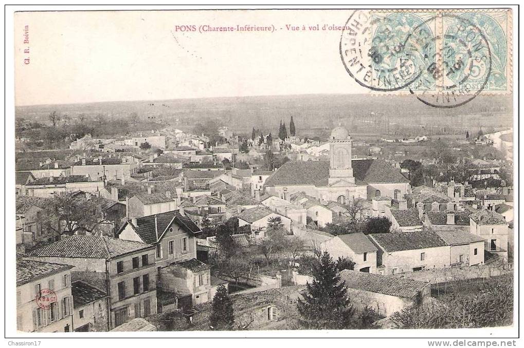 17 -  PONS  - Lot De 2 Cartes 1 Précurseur 1903 -  Vue à Vol D´oiseau -Eglise St Martin - Pons