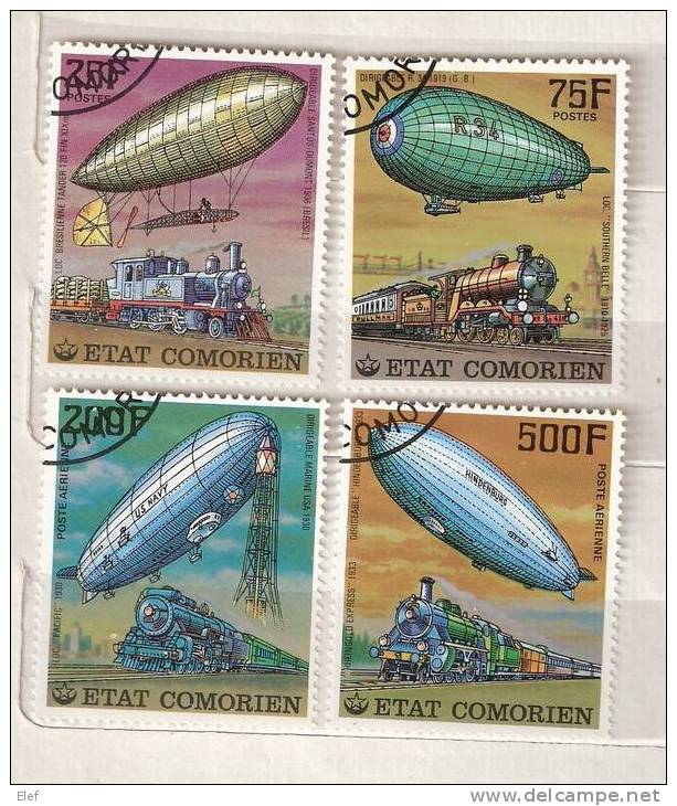 COMORES, 1977 : Lot De 4 Timbres  Ob "ZEPPELIN" Dont Yvert PA 121/122 ; Ensemble TB - Zeppelins