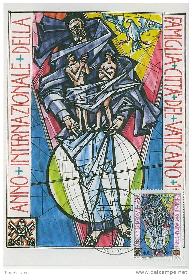 J0921 Annee De La Famille Le Couple Vitrail 980 Vatican 1994 FDC Maximum - Cartes-Maximum (CM)